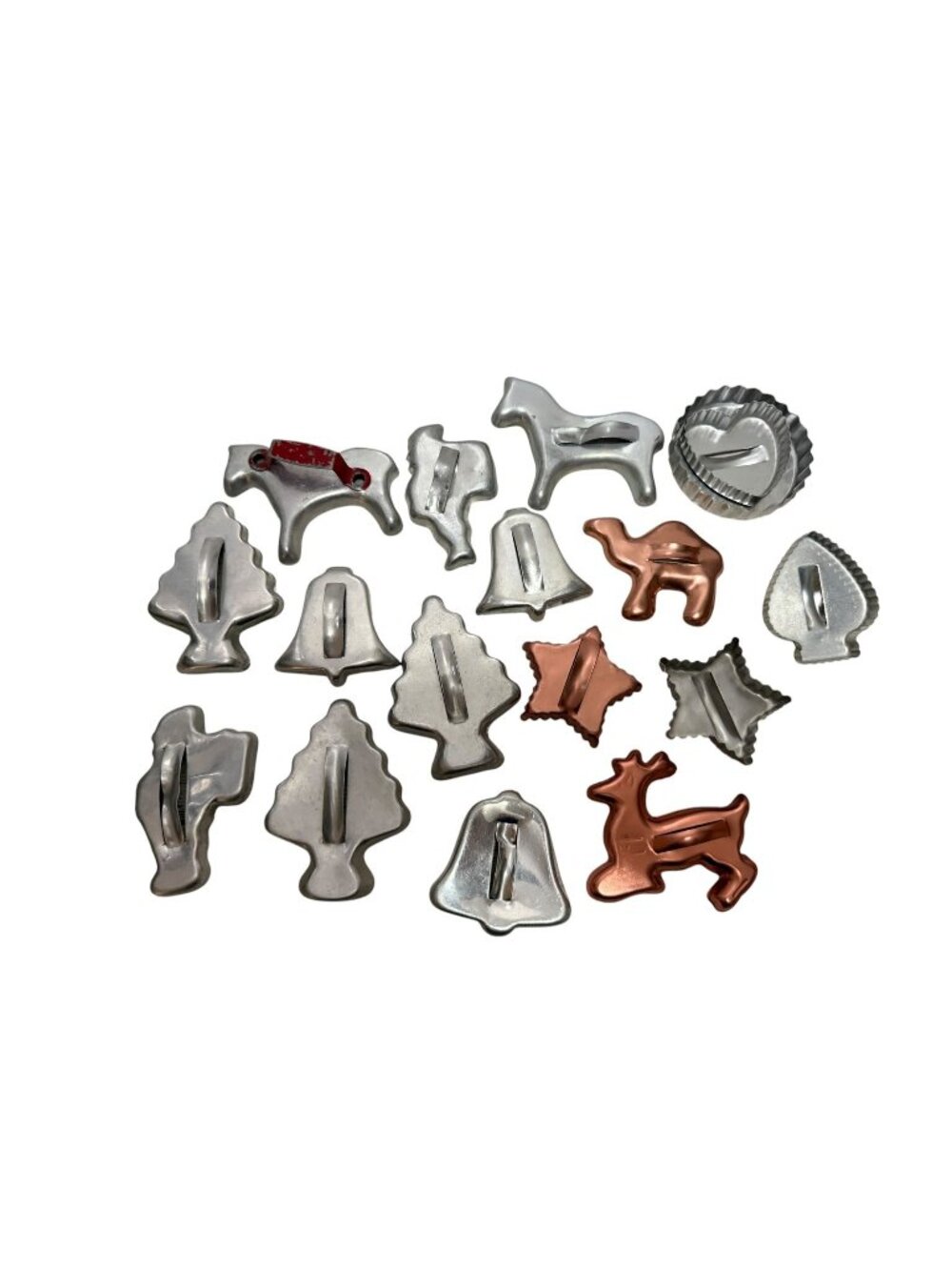 Vintage Christmas Metal Cookie Cutters Lot of 16 Tree Star Bell Deer Santa